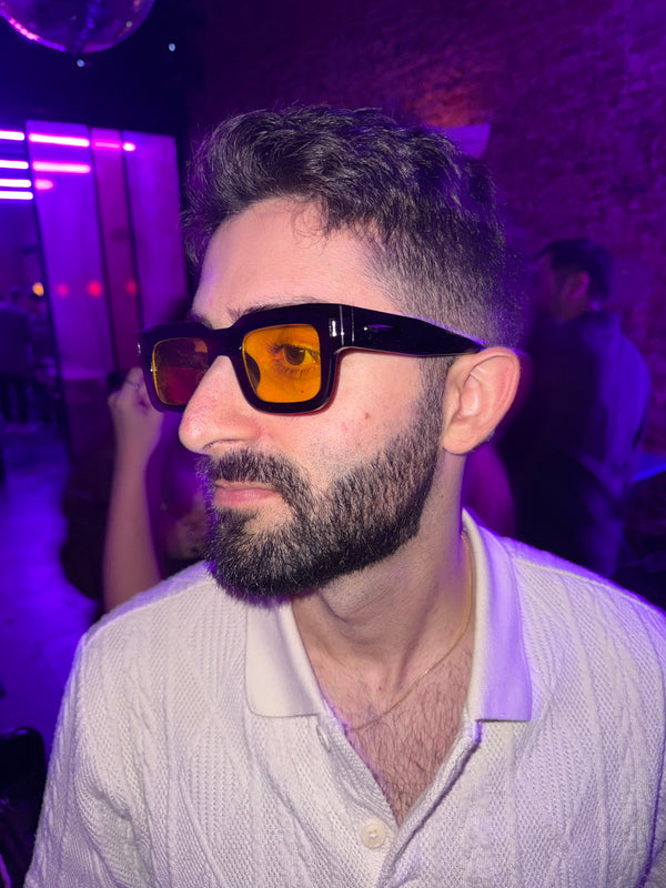 Yacht Club sunglasses worn by man in Buenos Aires — Gold colorway by Iris Frames